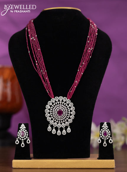 Crystal beaded pink nceklace with ruby and cz stones