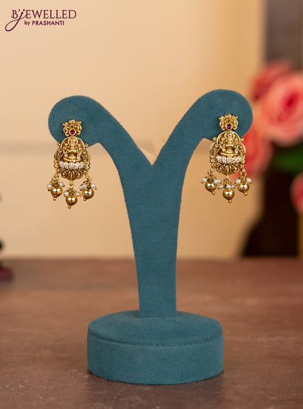 Antique ring type choker lakshmi pendant with kemp & cz stones and pearl & golden beads hangings