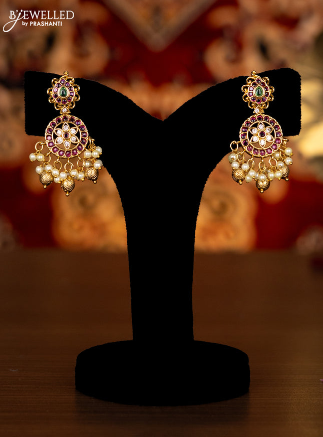 Antique haram manga pattern with kemp & cz stones and pearl & golden beads hangings