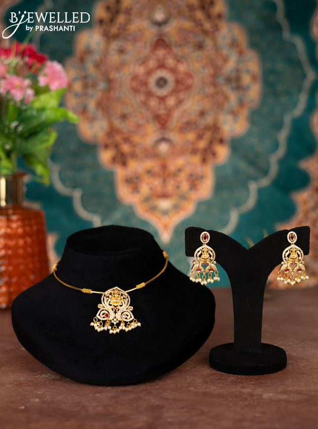 Antique ring type choker lakshmi design with ruby & cz stones and pearl hangings