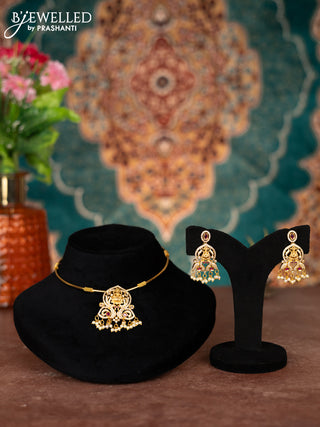 Antique ring type choker lakshmi design with ruby & cz stones and pearl hangings