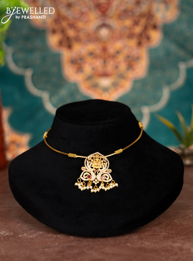 Antique ring type choker lakshmi design with ruby & cz stones and pearl hangings
