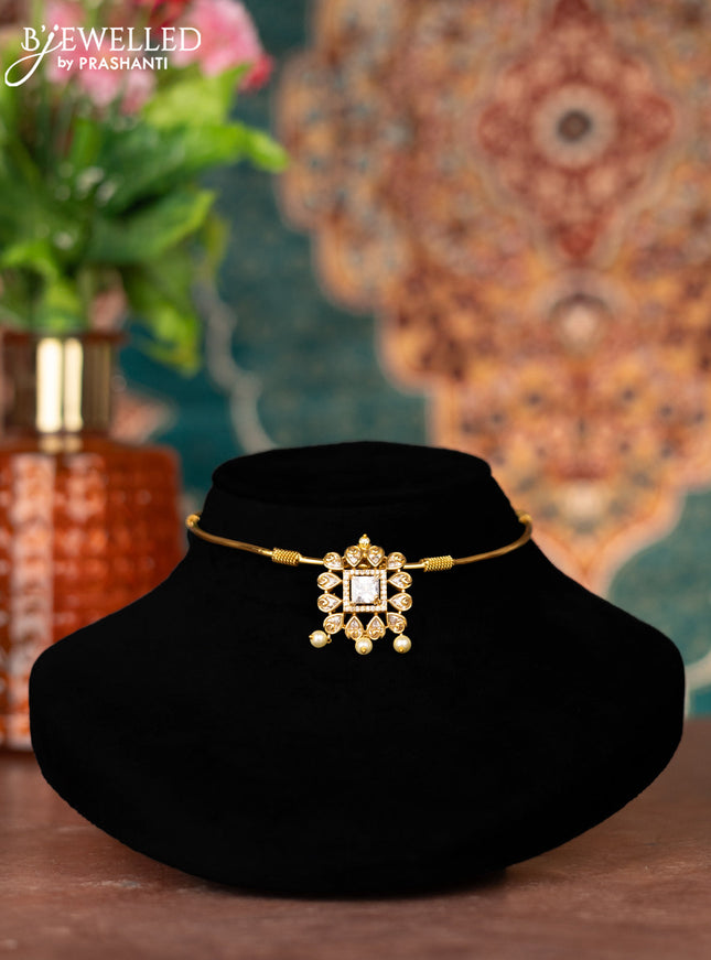 Antique ring type choker with cz stones and pearl hangings