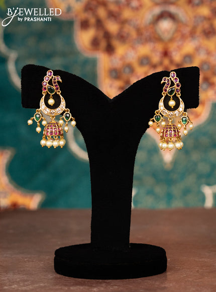 Antique ring type choker chandbali & peacock design with kemp & cz stones and pearl hangings