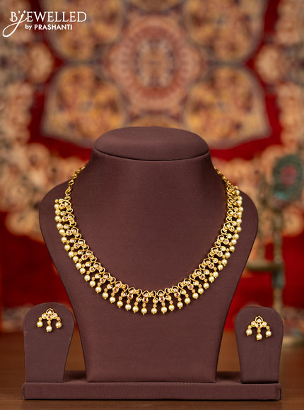 Antique necklace with pink kemp & cz stones and pearl hangings