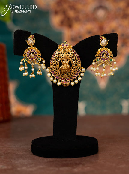 Antique Pendant peacock design with kemp & cz stones and pearl hangings