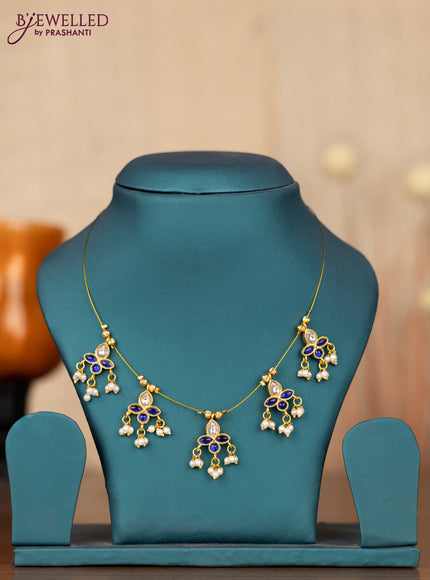 Invisible chain with sapphire jadau kundan stones and pearl hangings without earrings