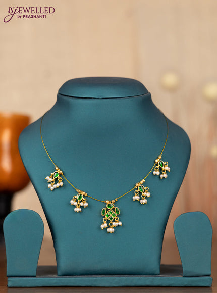 Invisible chain with green jadau stones and pearl hangings without earrings