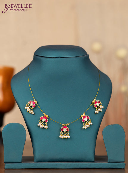 Invisible chain with pink jadau kundan stones and pearl hangings without earrings