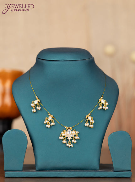 Invisible chain with kundan stones and pearl hangings without earrings