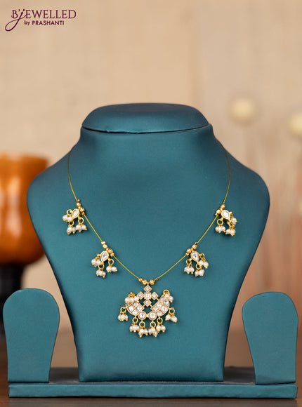 Invisible chain with kundan stones and pearl hangings without earrings