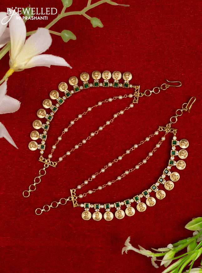 Antique mattal triple layer with lakshmi kasu design and emerald & cz stones