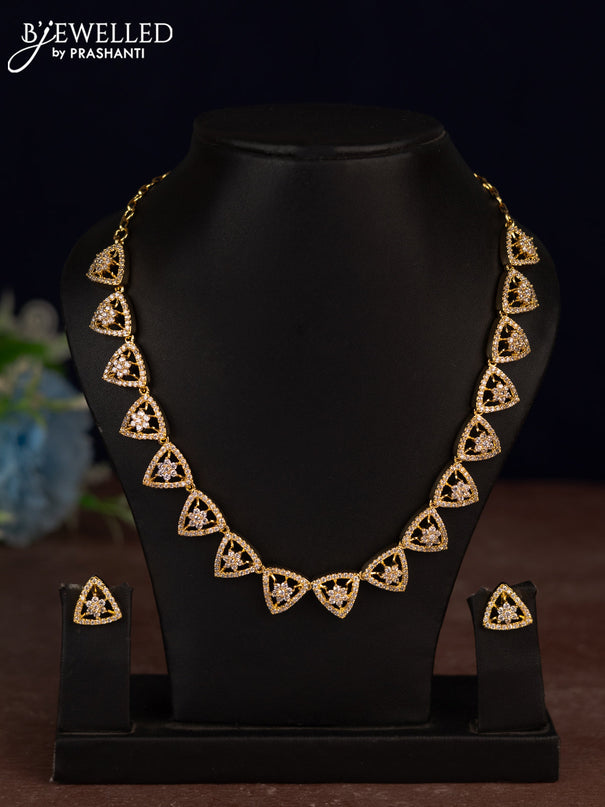 Zircon necklace geometric design with cz stones in gold finish