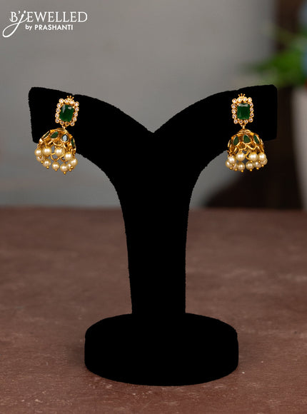 Antique choker lakshmi design with emerald & cz stones and pearl hangings