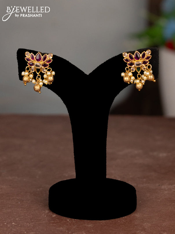 Antique choker lotus design with kemp & cz stones and pearl & golden beads hangings