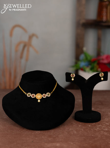 Antique choker lakshmi design with kemp & cz stones and pearl hangings
