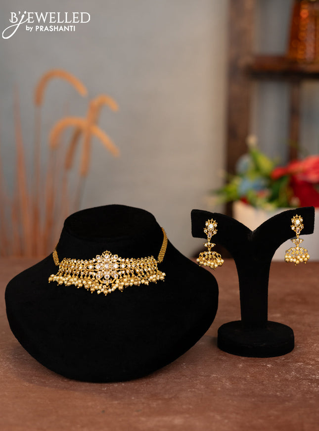 Antique choker with cz stones and pearl hangings