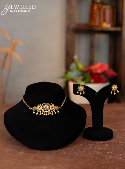 Antique choker with kemp & cz stones and pearl hangings