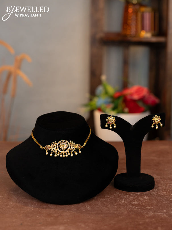 Antique choker with kemp & cz stones and pearl hangings
