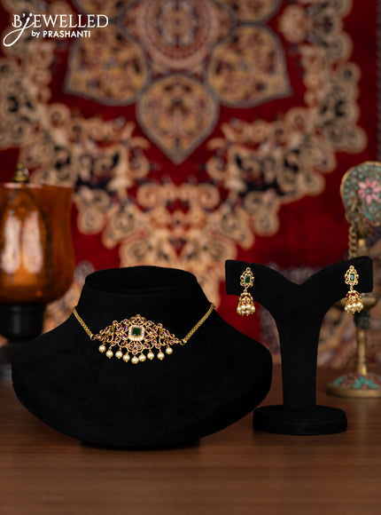 Antique choker with kemp & cz stones and pearl hangings