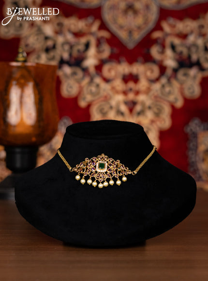Antique choker with kemp & cz stones and pearl hangings