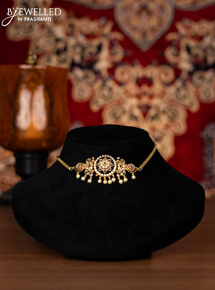 Antique choker floral design with kemp & cz stones and pearl hangings