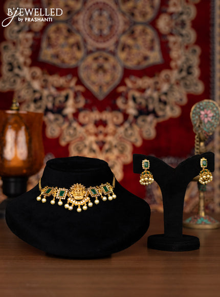 Antique choker lakshmi design with kemp & cz stones and pearl hangings