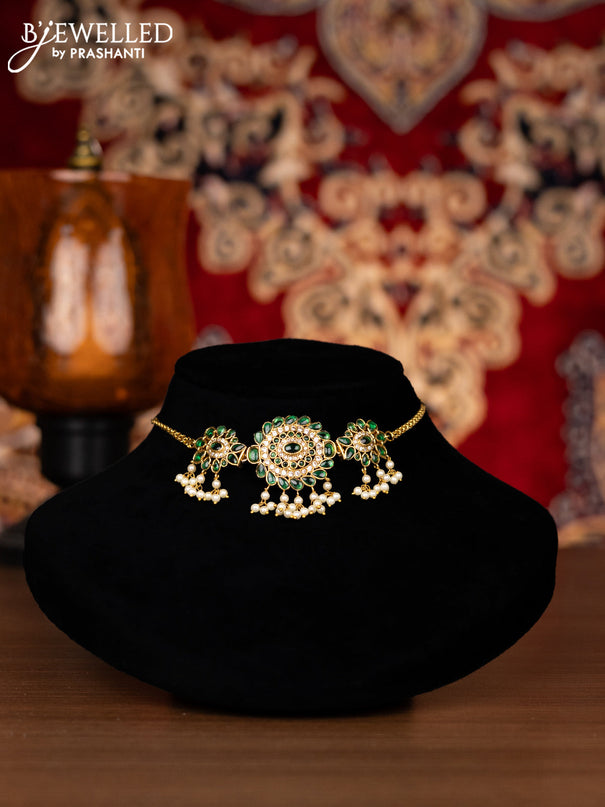 Antique choker floral design with emerald & cz stones and pearl hangings