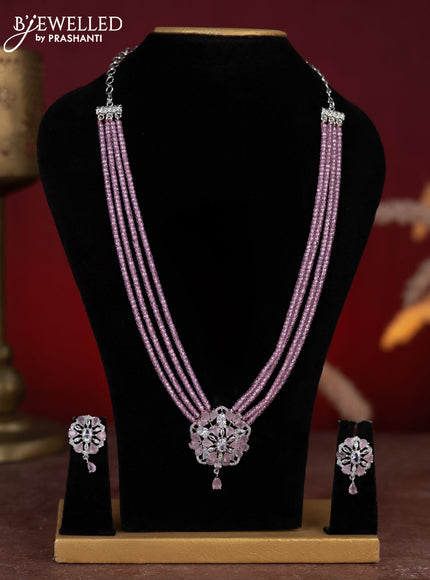 Beaded baby pink necklace with cz stones in zircon finish