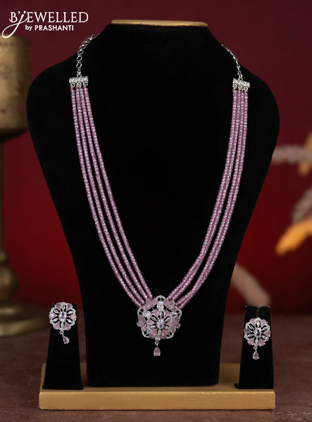 Beaded baby pink necklace with cz stones in zircon finish