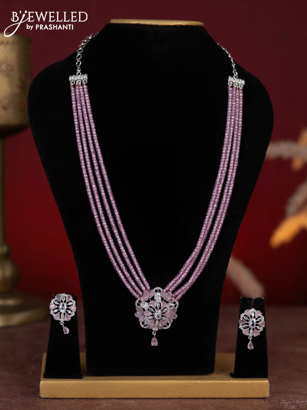 Beaded baby pink necklace with cz stones in zircon finish