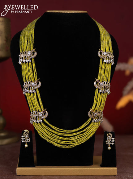 Beaded yellow necklace peacock design with cz stones in victorian finish