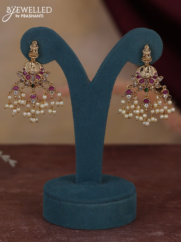 Antique guttapusalu necklace lakshmi design with kemp & cz stones and pearl hangings