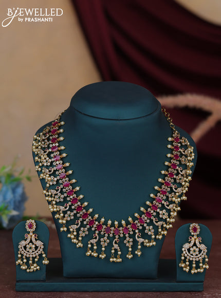 Antique guttapusalu necklace swan design with kemp and cz stones and pearl hangings