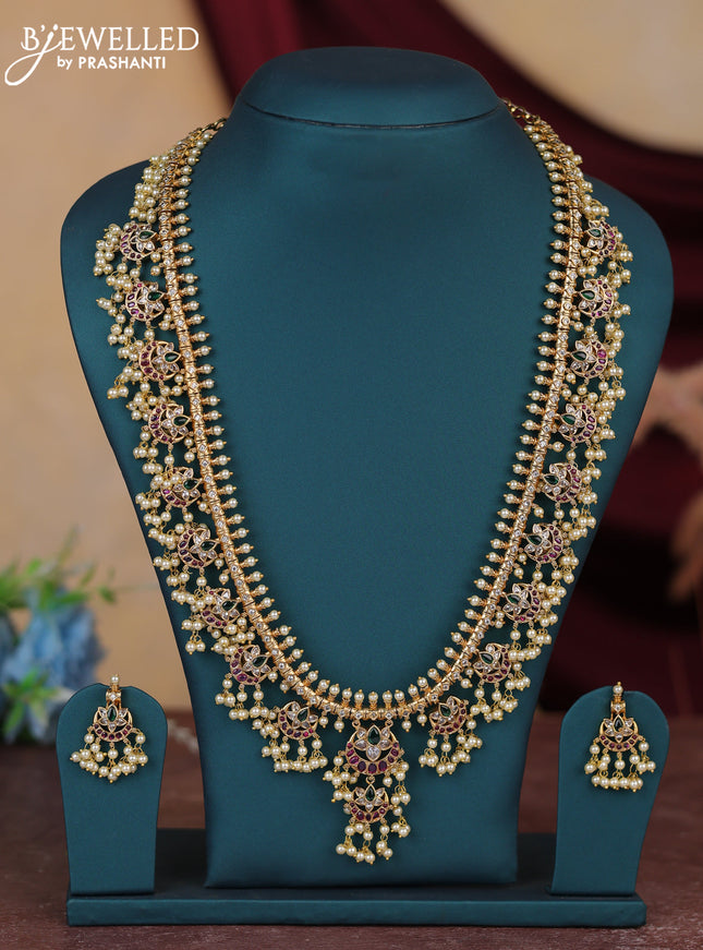 Antique guttapusalu haram chandbali design with kemp & cz stones and pearl hangings