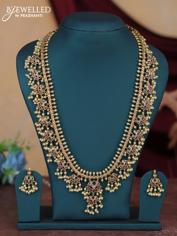 Antique guttapusalu haram chandbali design with kemp & cz stones and pearl hangings