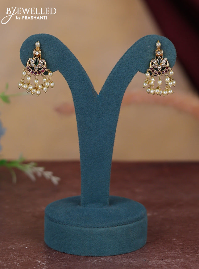 Antique guttapusalu haram chandbali design with kemp & cz stones and pearl hangings