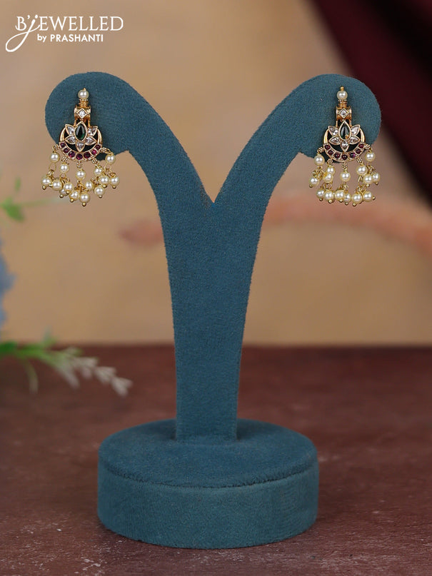 Antique guttapusalu haram chandbali design with kemp & cz stones and pearl hangings