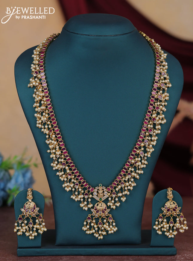 Antique guttapusalu haram lakshmi design with kemp & cz stones and pearl hangings