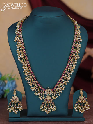 Antique guttapusalu haram lakshmi design with kemp & cz stones and pearl hangings