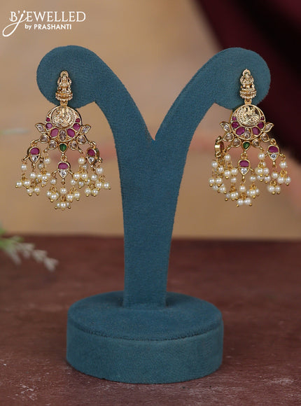 Antique guttapusalu haram lakshmi design with kemp & cz stones and pearl hangings
