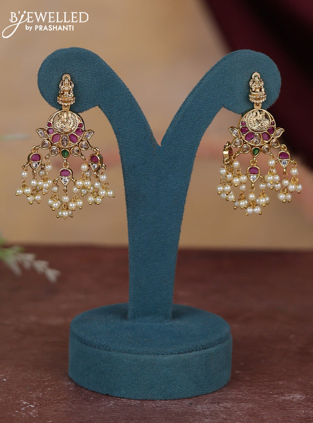 Antique guttapusalu haram lakshmi design with kemp & cz stones and pearl hangings