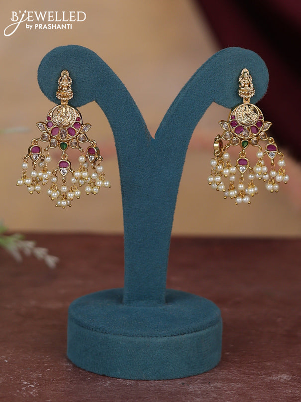 Antique guttapusalu haram lakshmi design with kemp & cz stones and pearl hangings