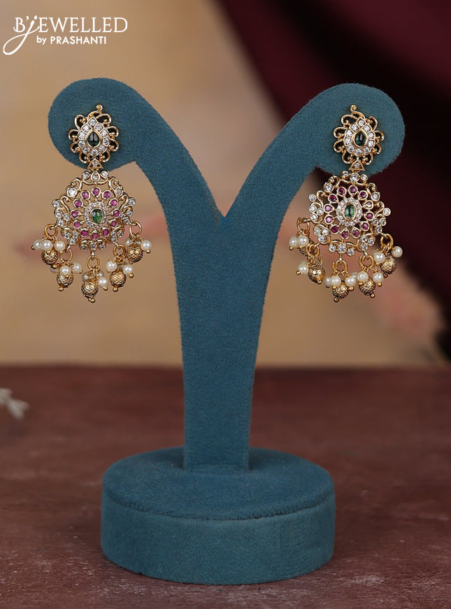 Antique guttapusalu haram with kemp & cz stones and pearl hangings