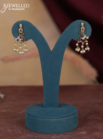 Antique guttapusalu haram floral & peacock design with kemp and cz stones and pearl hangings