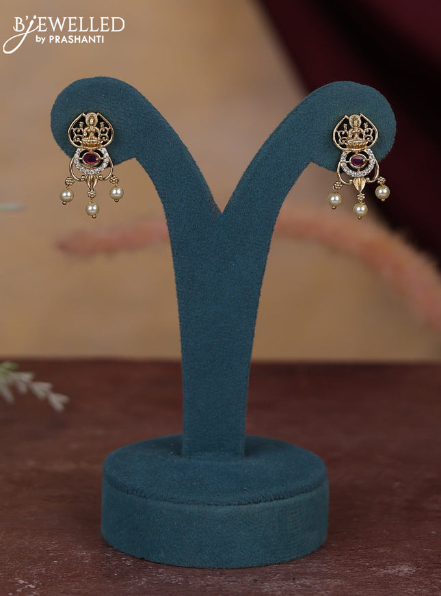 Antique guttapusalu haram lakshmi design with kemp & cz stones and pearl hangings