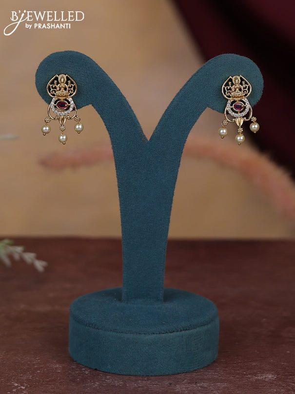 Antique guttapusalu haram lakshmi design with kemp & cz stones and pearl hangings