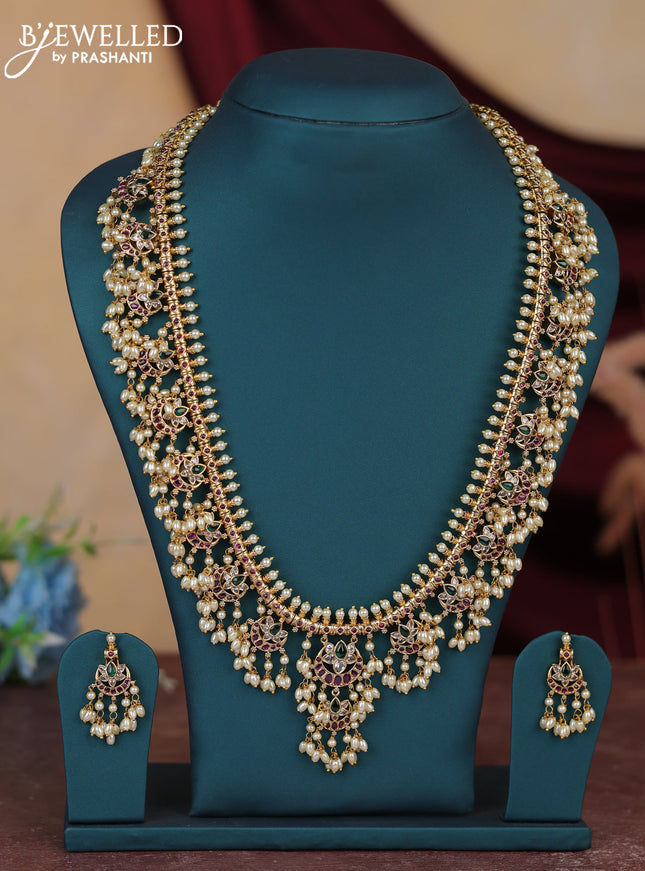 Antique guttapusalu haram chandbali design with kemp & cz stones and pearl hangings