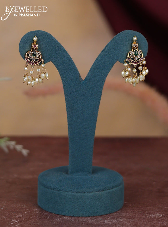 Antique guttapusalu haram chandbali design with kemp & cz stones and pearl hangings