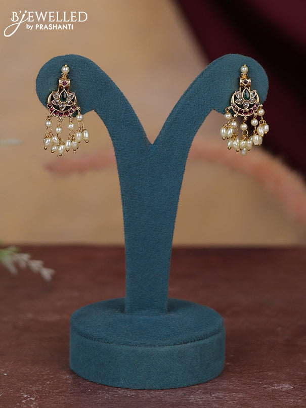 Antique guttapusalu haram chandbali design with kemp & cz stones and pearl hangings